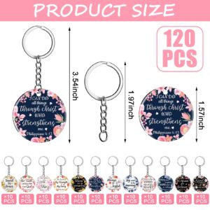 Janmercy 120 Pcs Acrylic Christian Keychain Floral Bible Verse Keychain Religious Scripture Gifts Jewelry Gifts for Women Men(Bright, Bright)