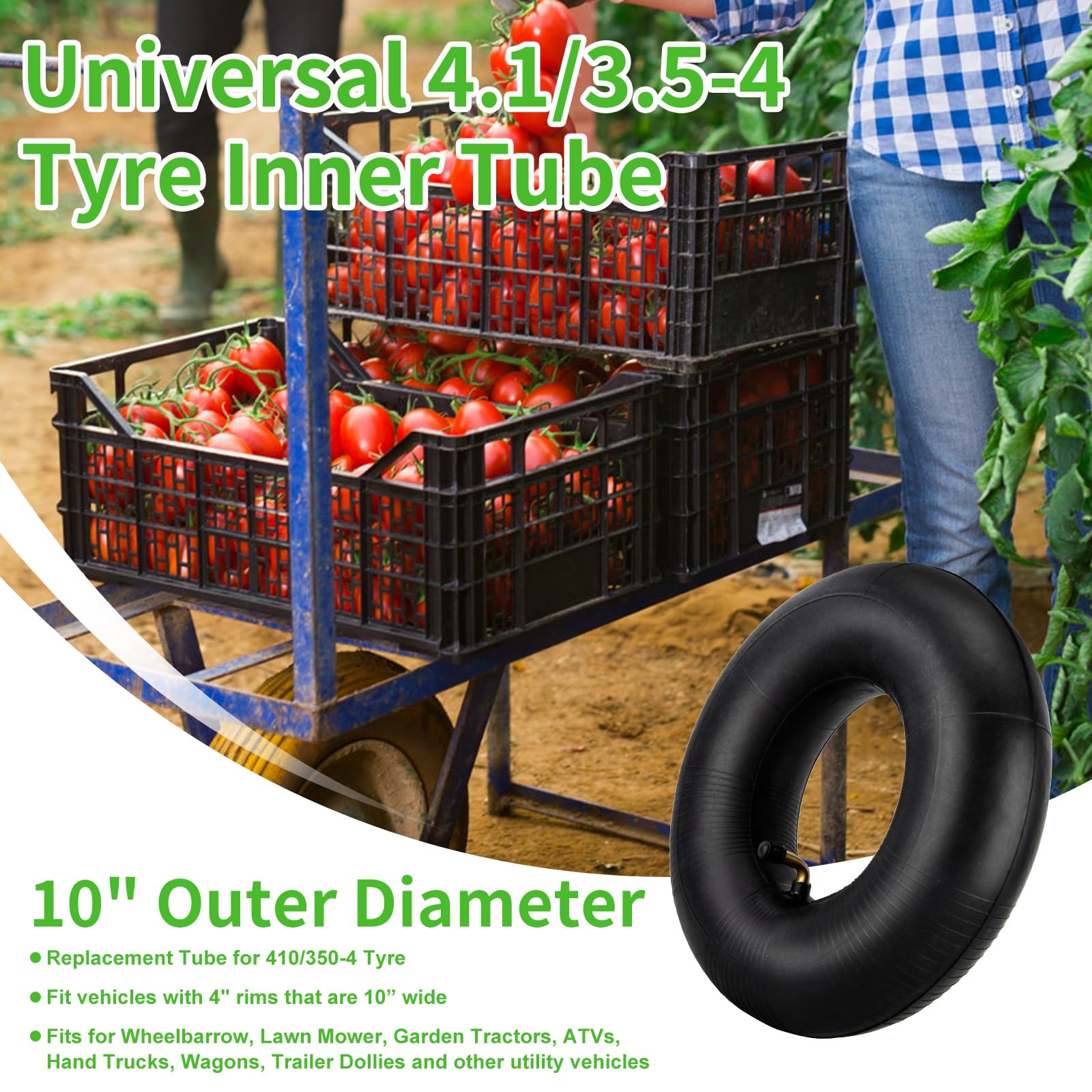 4.10/3.50-4" Replacement Tire Inner Tubes, 2 Pack Heavy Duty 4.10 3.50-4/410/350-4 Tube with Bent Valve Stem for Wheelbarrows, Lawn Mowers, Hand Trucks, 4" Cart, Tractors, Golf Cart, Dolly, Trailers