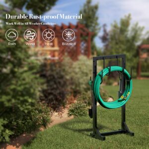 Winpull Garden Hose Holder Water Hose Holder with 4 Spikes, Freestanding Hose Hanger Outdoor Hold Stand Heavy Duty 6 Hooks Metal Garden Hose Storage Hose Reel Rack for Outside (Black)