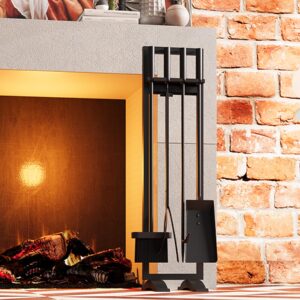 Fire Beauty Fireplace Tools Set 5 Pieces Fireside Accessories Fire Kit Stand Woodstove Tools Holder Wrought Iron Handle Indoor Fireset Stand