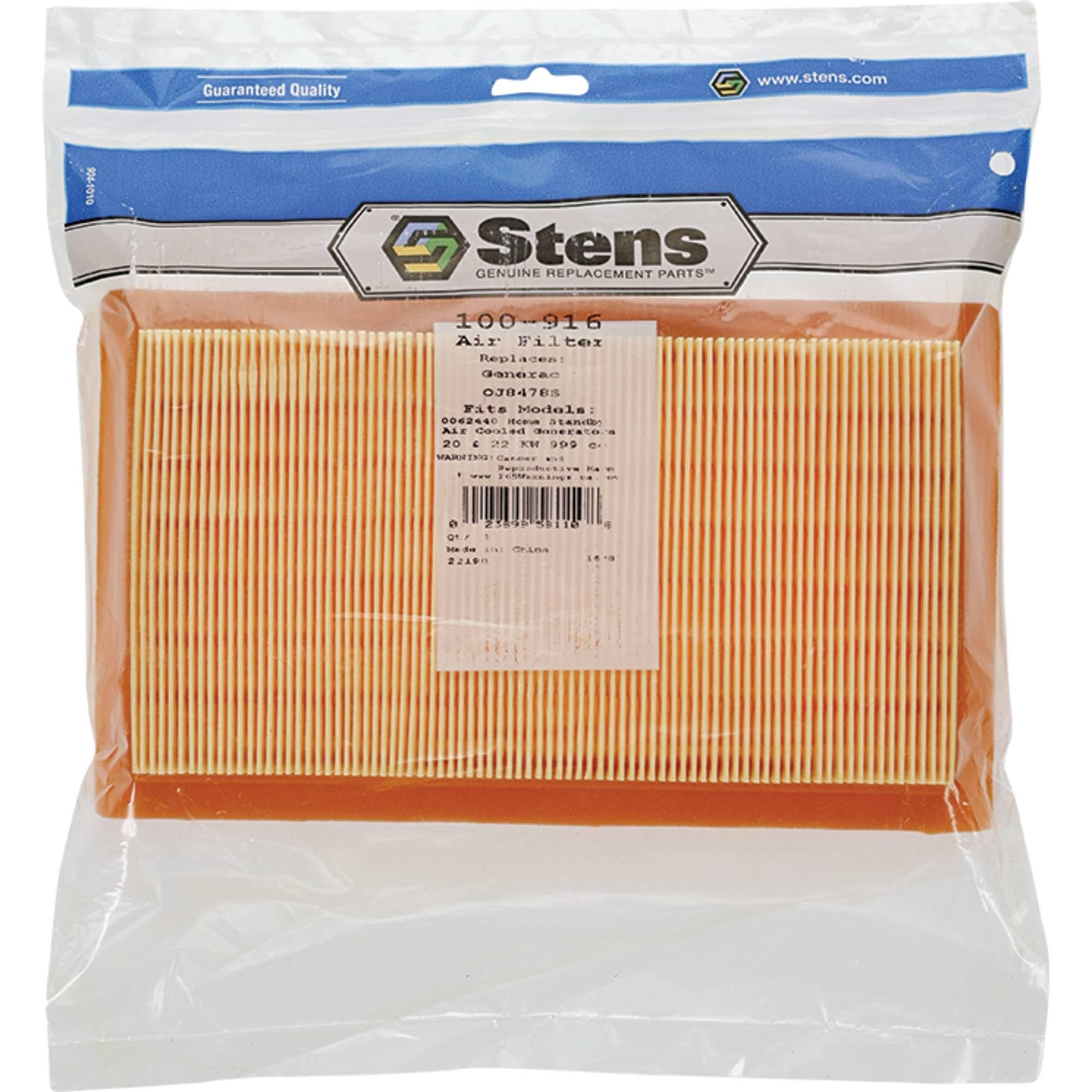 Stens 100-916 Air Filter Compatible with/Replacement for Generac 0062440 Home Stand-by air Cooled generators 0J8478S 1 3/8" Height, 9 1/4" Length, 5 1/2" Width