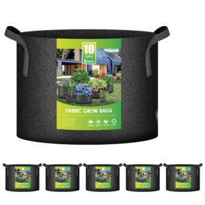 iPower 5-Pack 10 Gallon Plant Grow Bags Thickened Nonwoven Aeration Fabric Pots Heavy Duty Durable Container, Strap Handles for Garden, Black New