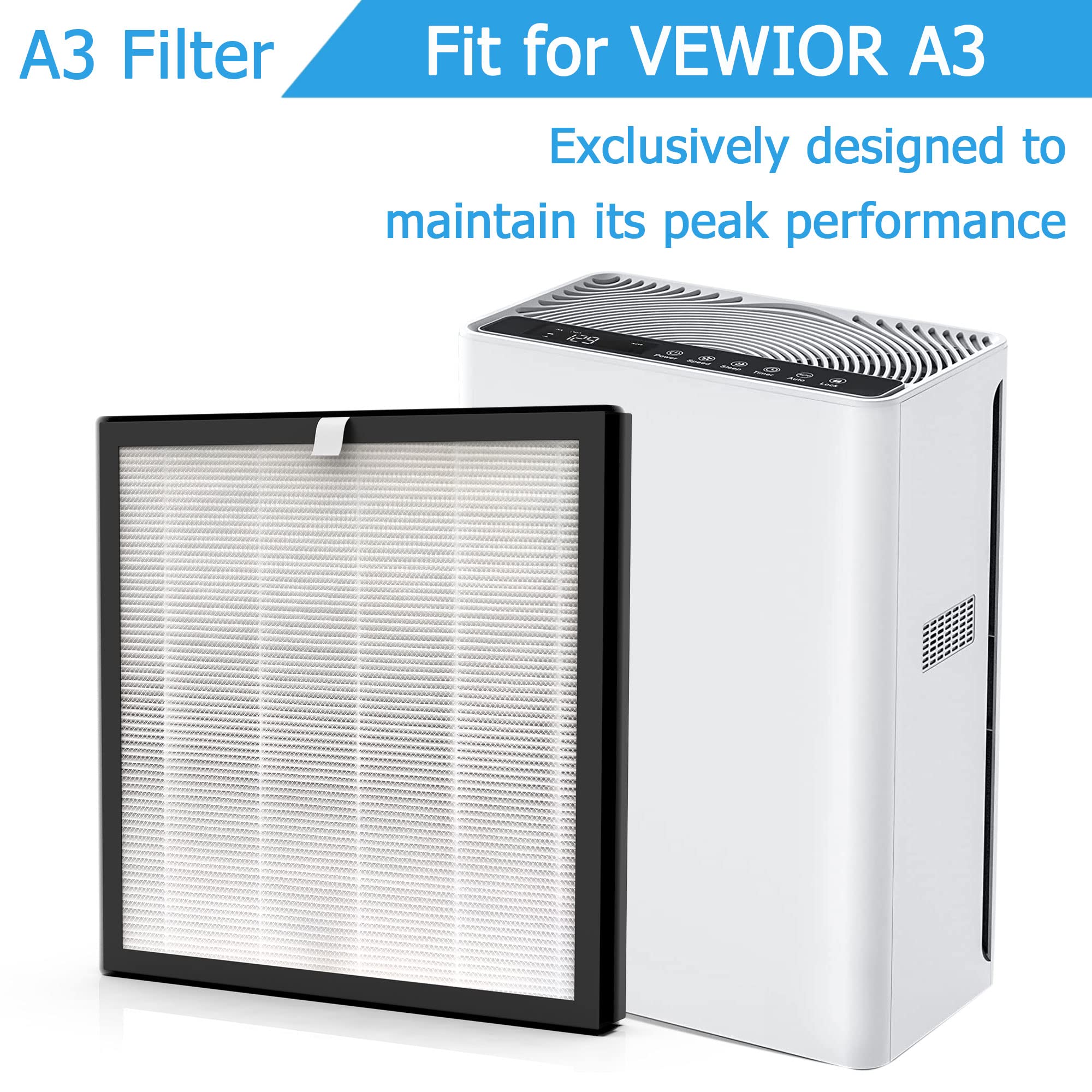 Vegebe A3 H13 HEPA Replacement Filter, Compatible with VEWIOR A3 Air Purifier, 2 Pack