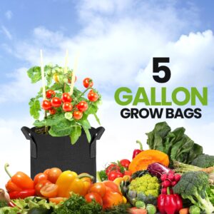 Utopia Home 5 Pack 5 Gallon Grow Bags, 300G Thickened Nonwoven Plant Fabric Pots for Outdoor, Grow Pots, Garden Plant Bags, Aeration Fabric Planter Bags for Fruits, Vegetables and Flowers