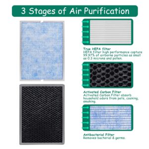 Asheviller MSA3/MSA3S Filter Replacement, Compatible with Membrane Solutions MSA3 and MSA3S Smart Air Purifier, 【Upgraded】3-in-1 H13 True HEPA Filter, 2 Pack