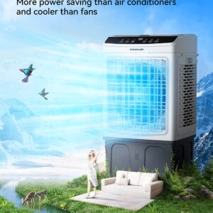 VAGKRI Evaporative Air Cooler, 2200CFM Swamp Cooler, 120°Oscillation Air Cooler with Remote Control, 24H Timer, 3 Modes & Wind Speeds for Outdoor Indoor Use, 9.2Gallon