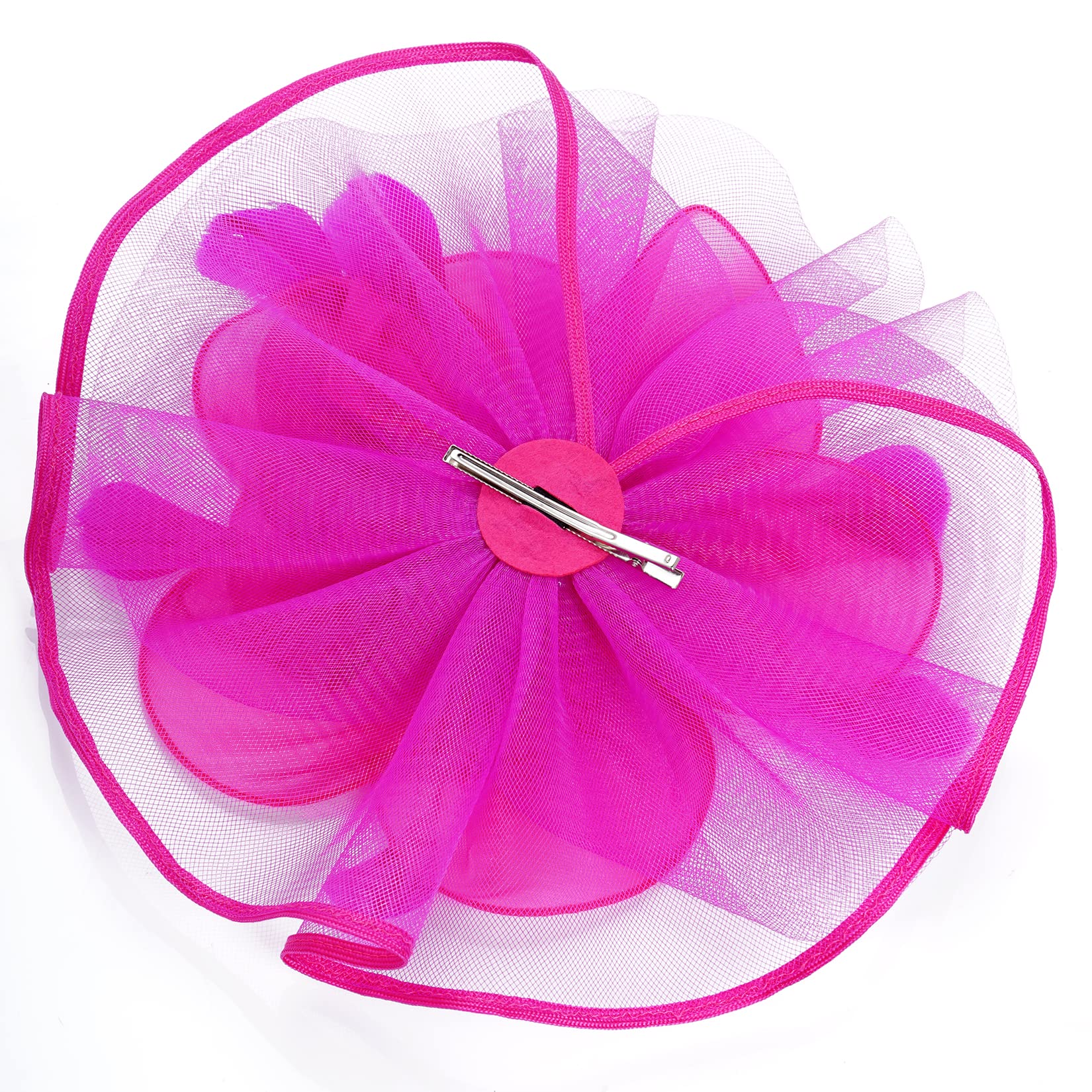 Fascinators Hat for Women Tea Party Fascinator 20s 50s Cocktail Church Wedding Headwear Large Ruffle Fascinator Hat (Fuchsia Red)