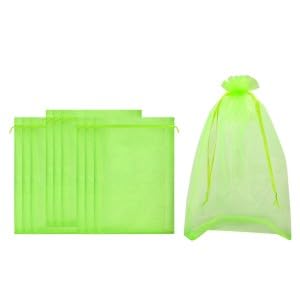 100 Pcs Fruit Protection Bags for Fruit Trees 6 x 8 Inch, Green Mesh Fruit Netting Bag, Fruit Cover Net Bags with Drawstring for Grape Apple Mango Peach Protect from Insect Birds Squirrels