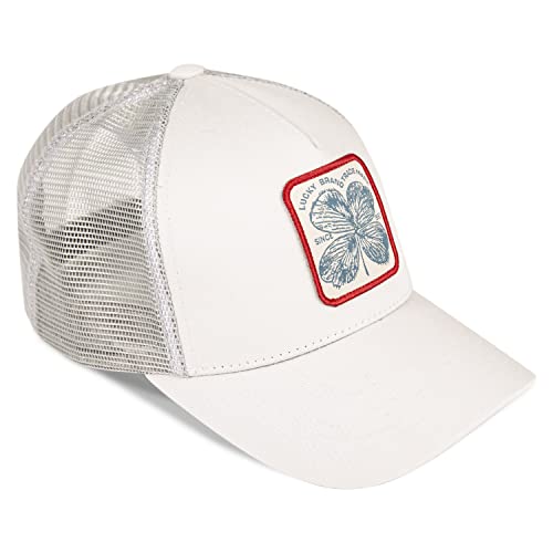 Lucky Brand Standard Trucker Mesh-Back Cap with Adjustable Snapback for Men and Women (One Size Fits Most), Clover Patch-Light Grey