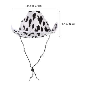 TOPORTY Cow Print Cowboy Hat White and Black Felt Hat with Adjustable Lanyard Cowboy Style Hat for Men and Women