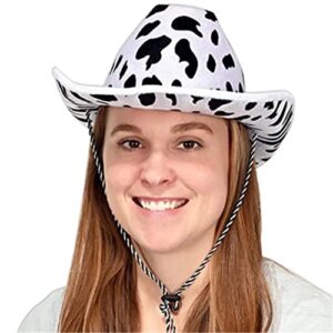 TOPORTY Cow Print Cowboy Hat White and Black Felt Hat with Adjustable Lanyard Cowboy Style Hat for Men and Women