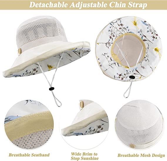 Women-Mesh-Sun-Hats-Bucket-Hat - Summer-Beach-Hat Fishing-Hat-Outdoor-UV-Protection Foldable-Travel-Hiking-Cap Beige