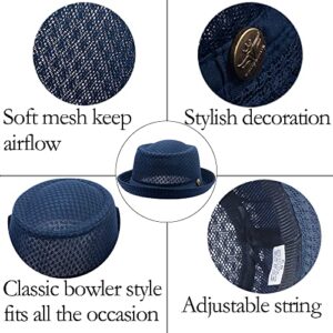 6Pcs Summer Mesh Pork Pie Hat Beach Party Fedora Cap Boater Porkpie Breaking Bad Flat Hat for Men Women Straw