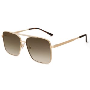 SOJOS Trendy Aviator Sunglasses Womens Oversized Retro Rhinestone Double Bridge Square Women Shades SJ1195 Gold Frame Coffee Lens