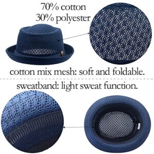 6Pcs Summer Mesh Pork Pie Hat Beach Party Fedora Cap Boater Porkpie Breaking Bad Flat Hat for Men Women Straw