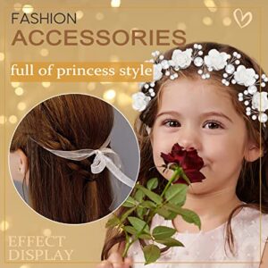 Tanfeine Wedding Hair Accessories for Kids, Princess Headpiece White Flower Headband with Pearls for Communion