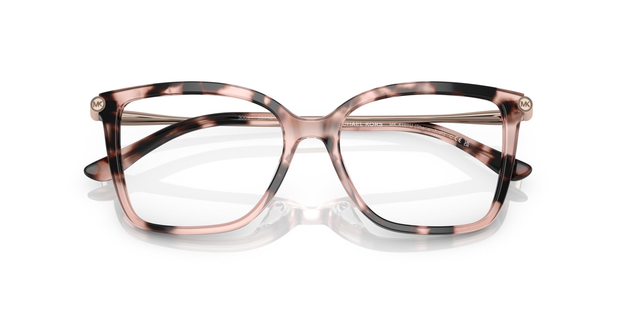 Michael Kors Eyewear Women's MK4101U Shenandoah Universal Fit Square Prescription Eyewear Frames, Pink Tortoise/Demo Lens, 53 mm