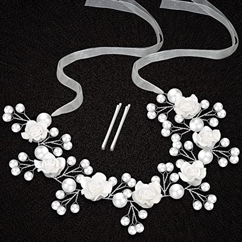 Tanfeine Wedding Hair Accessories for Kids, Princess Headpiece White Flower Headband with Pearls for Communion