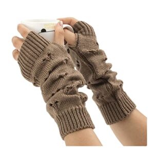 dalulu grunge gloves fairy grunge accessories ripped glove crochet glove grunge clothes y2k fairy grunge aesthetic arm warmers (khaki)