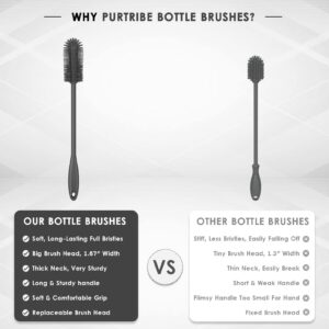 Purtribe Silicone Bottle Brush, Water Bottle Cleaner Brush with Long Handle, Perfect for Cleaning Narrow Neck Containers, Vacuum Sports Bottle, Tumblers, Flask, Glassware (1 Pack, Charcoal)