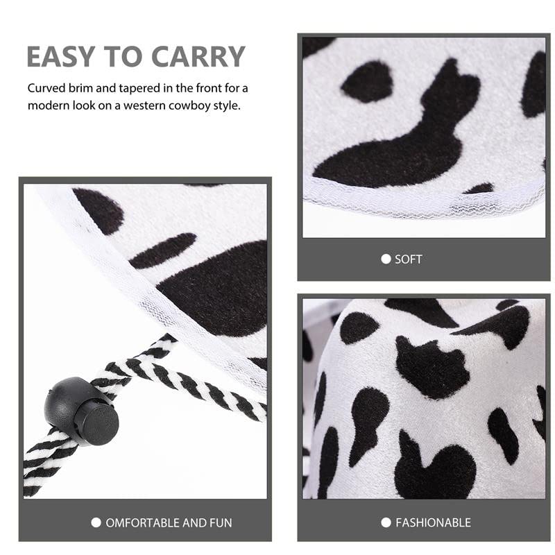 TOPORTY Cow Print Cowboy Hat White and Black Felt Hat with Adjustable Lanyard Cowboy Style Hat for Men and Women