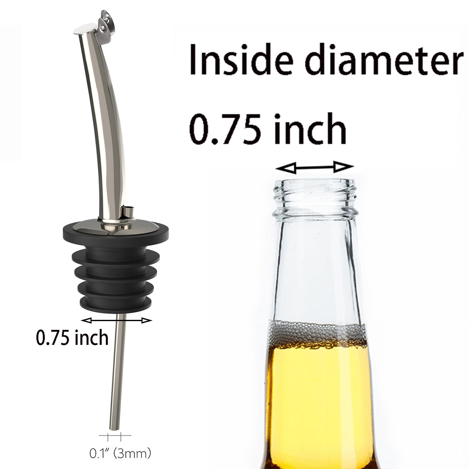 6 Pcs Liquor Bottle Pourers Oil Bottle Spout Stainless Steel Liquid Pour Spout with Covers for Oil, Wine, Vinegar and Liquid, Fit About 0.75 inch Inside diameter Bottle Mouth