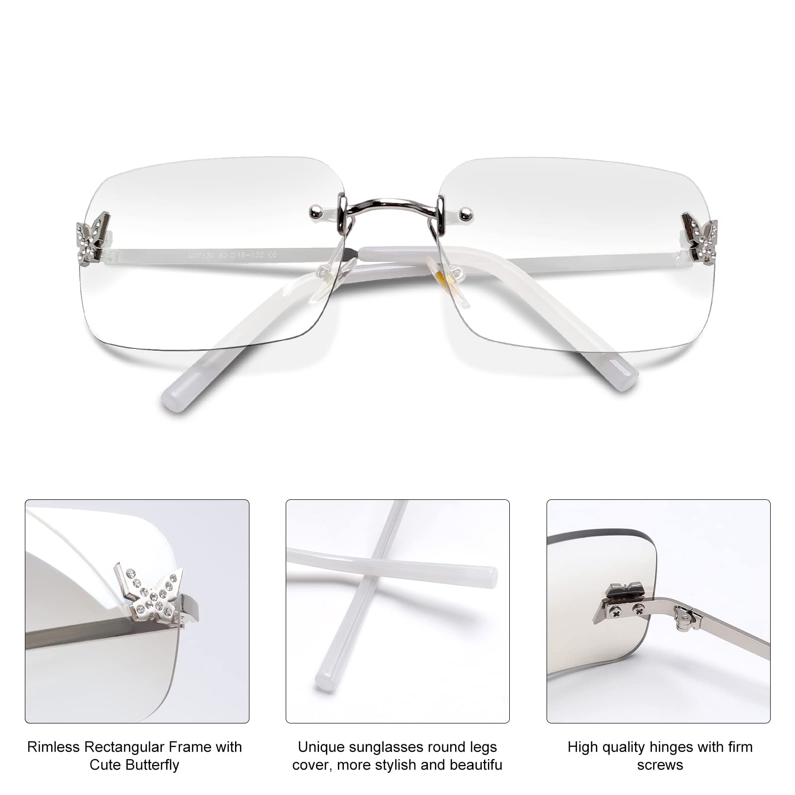 Rectangle Y2k Sunglasses for Women,Trendy Rimless Clear Sunglasses Retro Square Vintage Shades