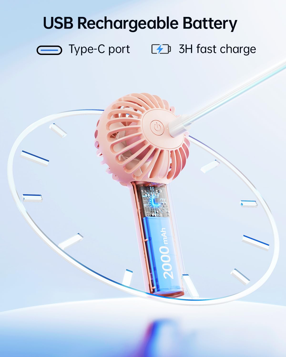 SWEETFULL Mini Portable Fan Powerful Handheld Fan Rechargeable,3 Speeds Personal Small Hand Fan for Travel Makeup Eyelash Fan for Stylish Kids Girls Women USB Cute Design