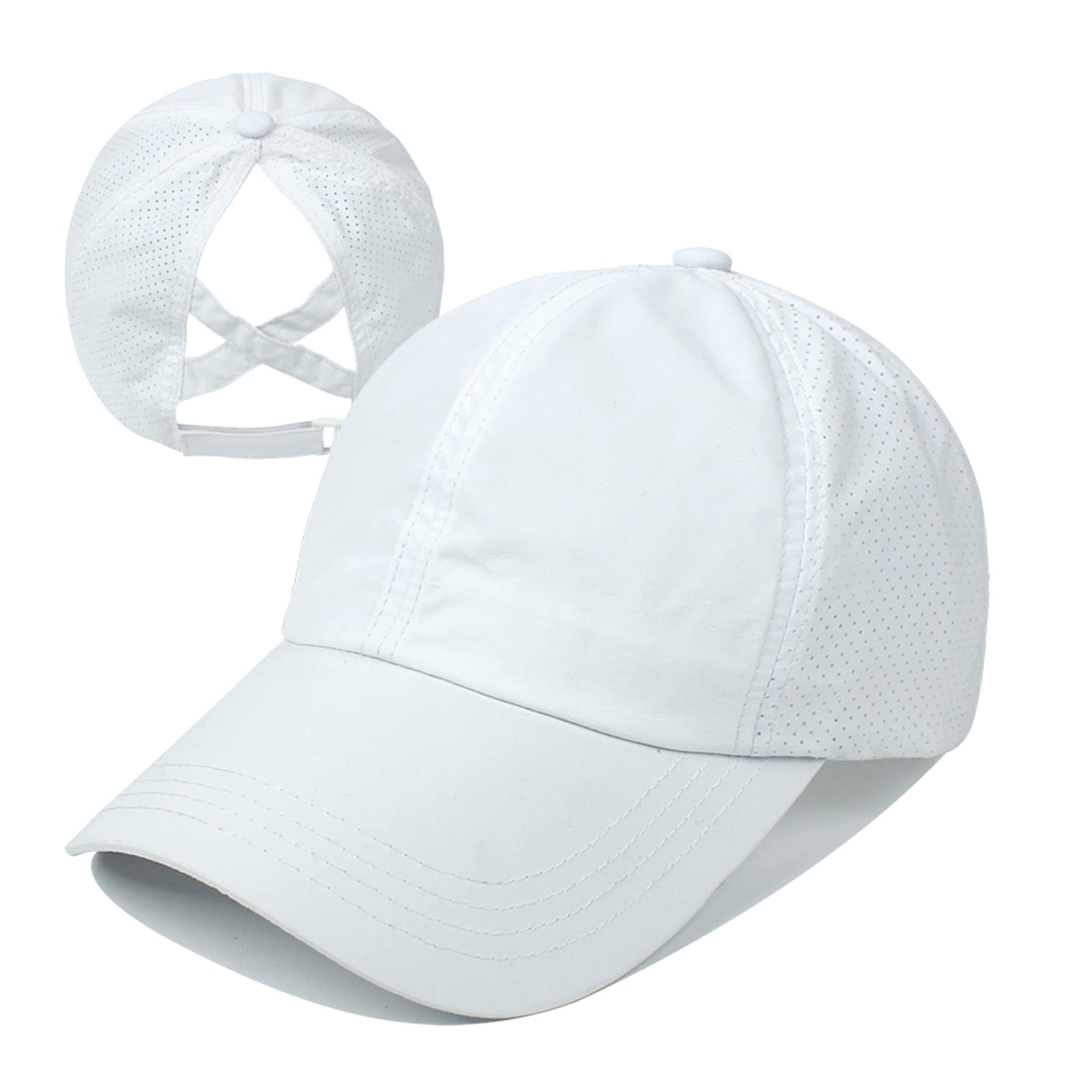 Uttpll Womens Criss Cross Baseball Cap Adjustable High Messy Bun Ponycap Quick Dry Hat Outdoor Running Sports Hats White One Size