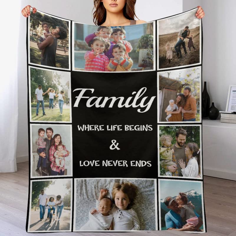 Custom Blanket with Photo Personalized Couples Gifts for Boyfriend Girlfriend Wife Husband Customized Picture Throws Blankets for Couple Lover Adults Family Pet Birthday, 10 Photos