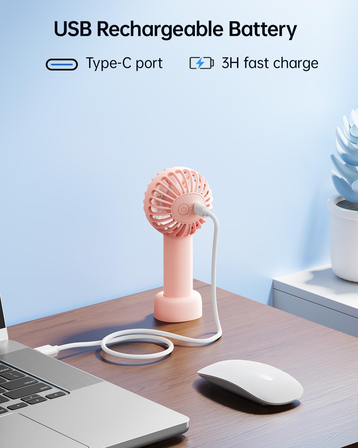 SWEETFULL Mini Portable Fan Powerful Handheld Fan Rechargeable,3 Speeds Personal Small Hand Fan for Travel Makeup Eyelash Fan for Stylish Kids Girls Women USB Cute Design