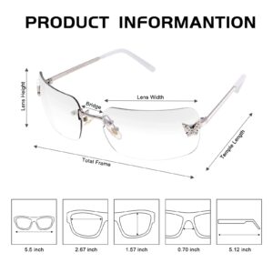 Rectangle Y2k Sunglasses for Women,Trendy Rimless Clear Sunglasses Retro Square Vintage Shades