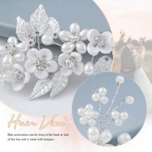 GORAIS Flower Bride Wedding Hair Vine Silver Pearl Bridal Headpiece Floral Leaf Hair Piece Hair Accessories for Women and Girls