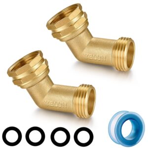 yelun garden hose elbow connector 45 degree solid brass pipe fittings hose elbow -eliminates stress and strain on rv water intake hose adapter 3/4" fht x 3/4" mht (45 degree hose elbow)