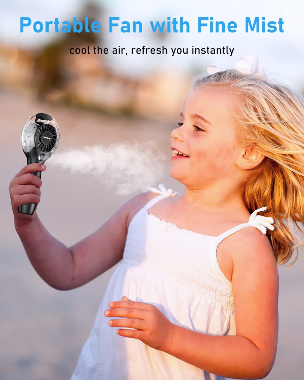 TriPole Handheld Fan Misting Fan 4000mAh Portable Fan with Mist 3 Speed Mini Fan Rechargeable Battery Operated Hand Fan for Kids Boys Girls Women Travel Vacation Outdoor, 8-29H Working, Black