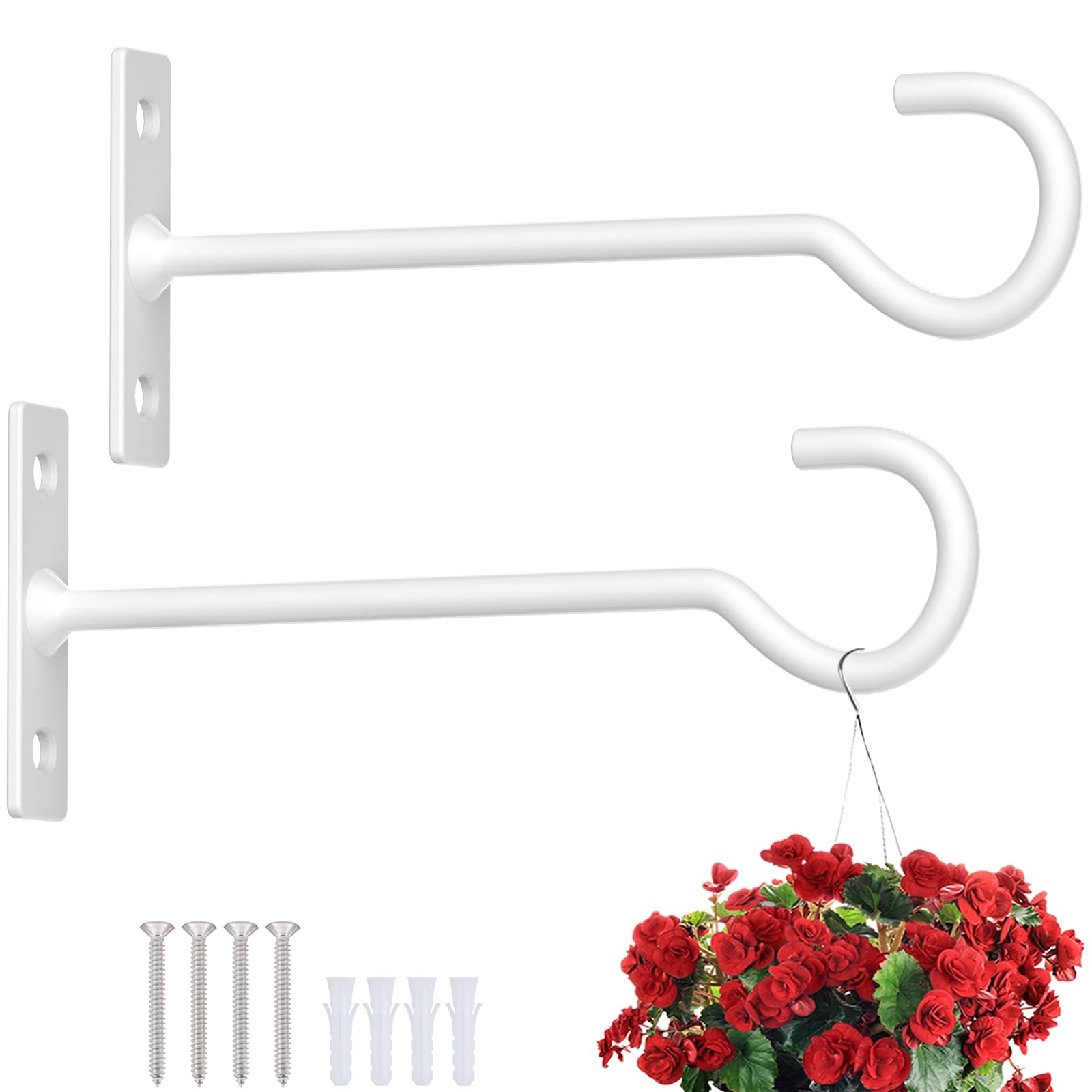 QTJUST Plant Hooks for Hanging Plant Bracket 6inch Metal Plant Hanger Decorative Wall-Plant Wall Hanger forHanging Lanterns, Bird Feeder, Flower Basket, Home Decor Indoor & Outdoor 2 Pack(White)