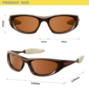 mosanana Y2k Wrap around Sunglasses for Women Men Trendy Cool Cute Funky Fashion Retro Vintage Brown Unique Stylish 90s Aesthetic Shade Sunnies Futuristic Chunky Cyber Ladies Sun Glasses Frame Freak