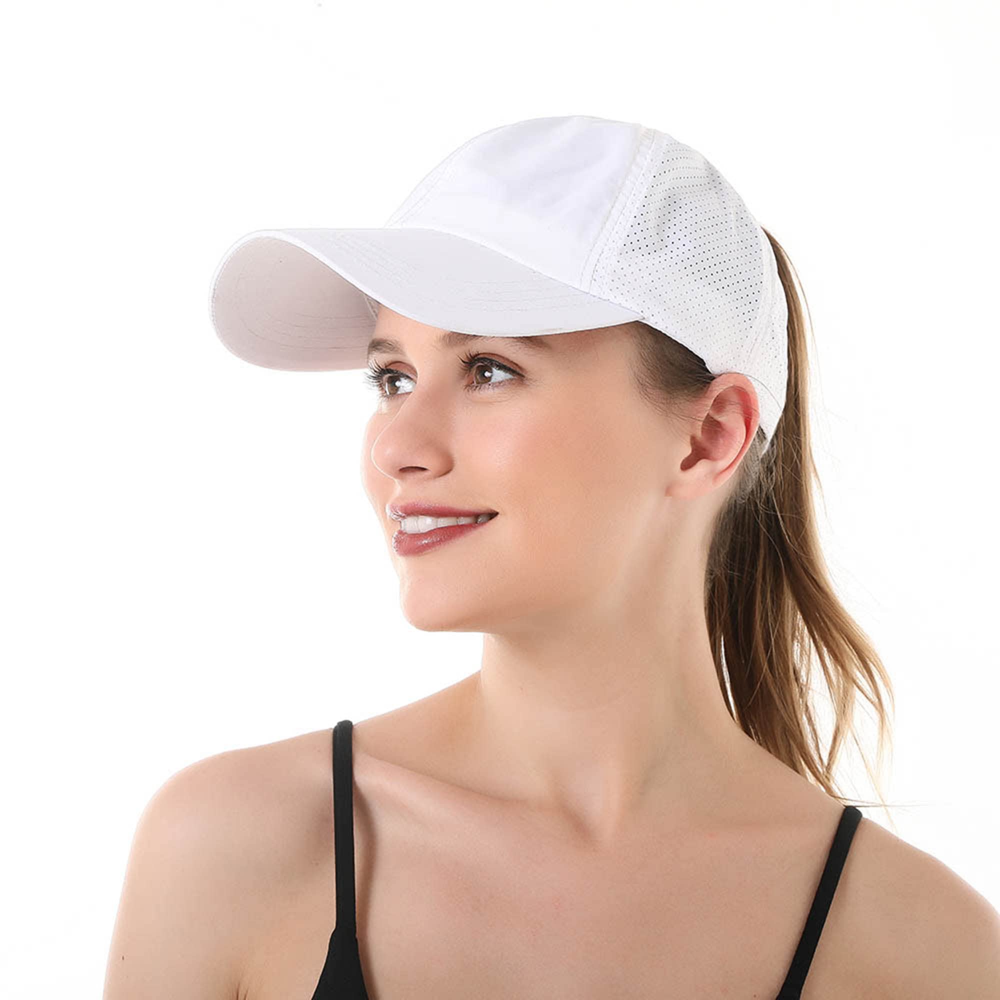 Uttpll Womens Criss Cross Baseball Cap Adjustable High Messy Bun Ponycap Quick Dry Hat Outdoor Running Sports Hats White One Size