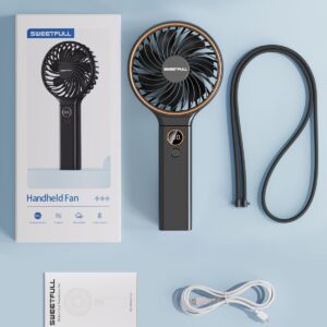 SWEETFULL Handheld Fan, Portable Fan, 5000mAh Rechargeable Battery, 6 Speed Wind, LED Display, Personal Mini Travel Fan with Backup Power, Hand Held Fan USB Foldable Electric Fan for Women Girl