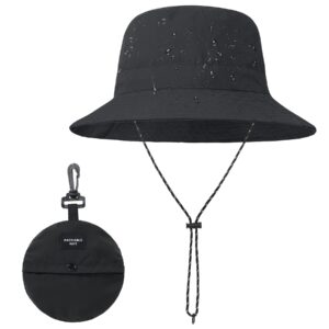 zando waterproof bucket hat for women men outdoor fishing hats for men packable black bucket hat women beach hiking hat wide brim summer hat adjustable bucket hat with strings for men black hat