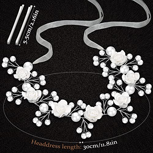 Tanfeine Wedding Hair Accessories for Kids, Princess Headpiece White Flower Headband with Pearls for Communion