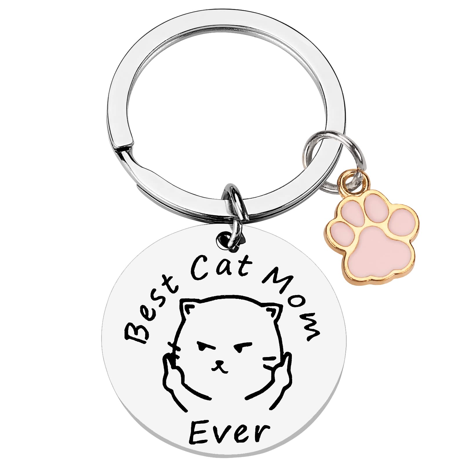 Cat Mom Keychain Funny Mom Gift Keychain for Women Cat Tag Pendent Mother Car Keychain New Puppy Cat Keychain from Daughter Son Husband for Birthday Mother’s Day Valentine's