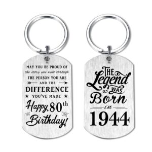 Yobent 80th Birthday Gifts for Men 1944, Happy 80th Birthday Keychain, 80 Year Old Birthday Gifts for Women, The Legend was Born in 1944