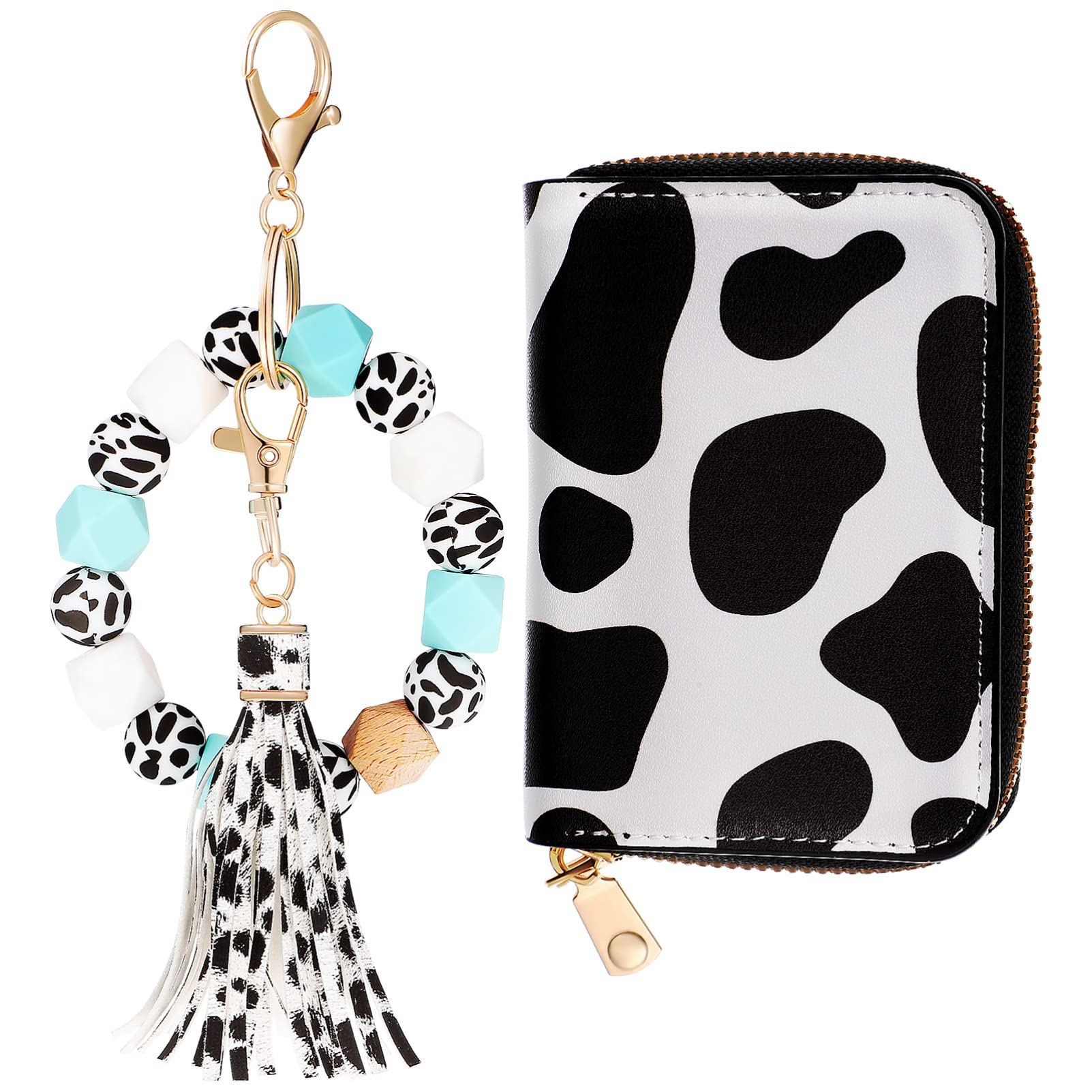 Abaodam 2Pcs Wrist Keychain Wallet Cow Key Wallet Holder Card Case with Keychain