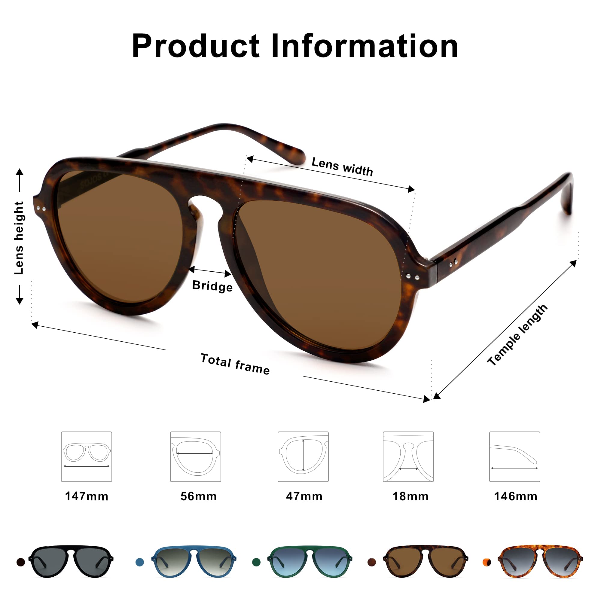 SOJOS Retro Aviator Sunglasses Womens Mens Vintage Plastic Frame Shades Lentes De Sol Para Mujer SJ2255 Brown