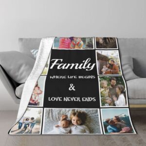 Custom Blanket with Photo Personalized Couples Gifts for Boyfriend Girlfriend Wife Husband Customized Picture Throws Blankets for Couple Lover Adults Family Pet Birthday, 10 Photos