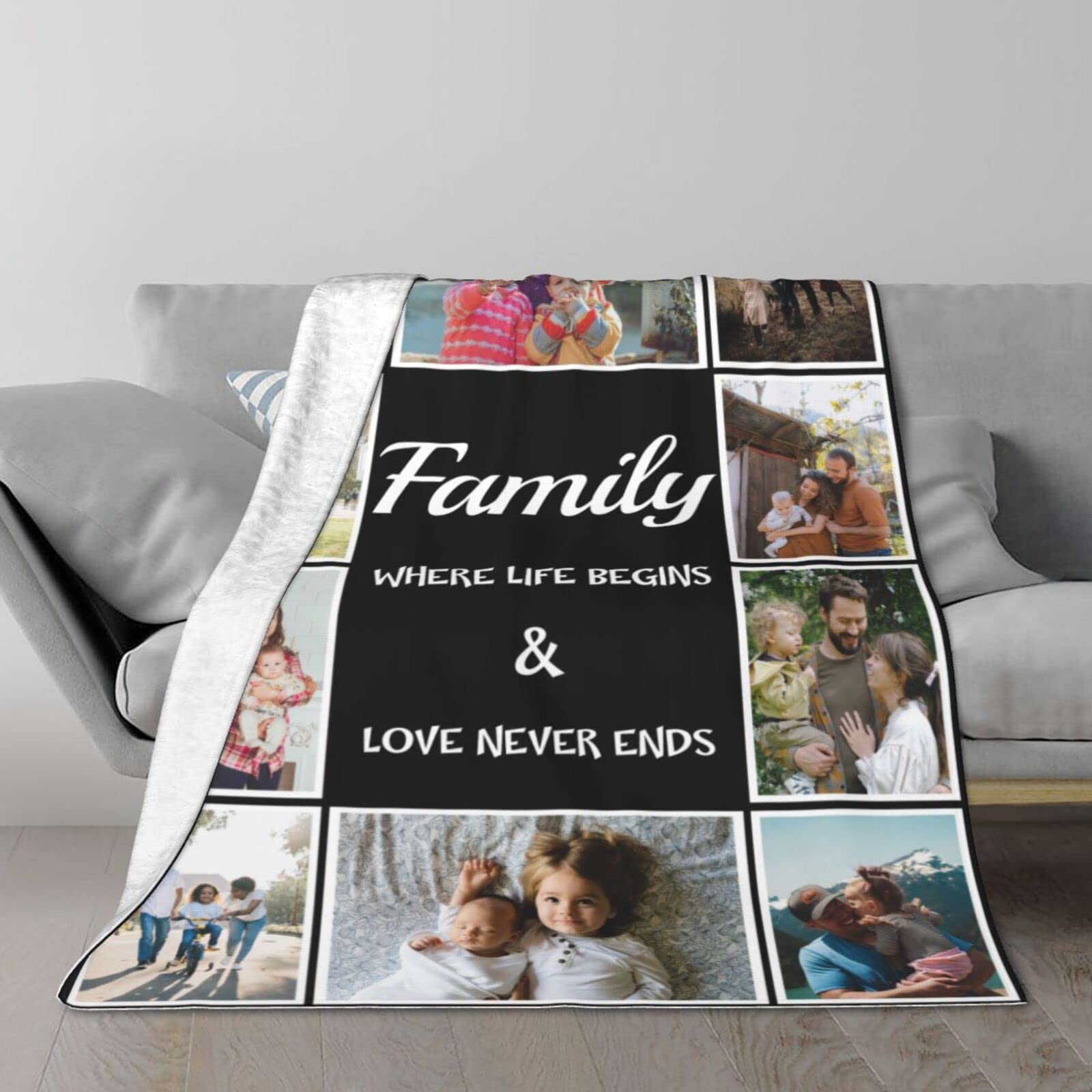 Custom Blanket with Photo Personalized Couples Gifts for Boyfriend Girlfriend Wife Husband Customized Picture Throws Blankets for Couple Lover Adults Family Pet Birthday, 10 Photos