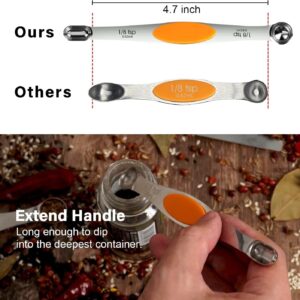 ChefAide Stainless Steel Magnetic Measuring Spoons Set, Upgraded Extended Handle, Dual Sided, Stackable, Adjustable Teaspoon and Tablespoon Measure Spoon Kitchen Gadgets Set of 7