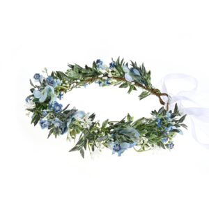 Fleursun Adjustable Bridal Flower Crown Boho Hair Wreath Fairy Accessories for Women Green Leaf Headband (A/blue green)