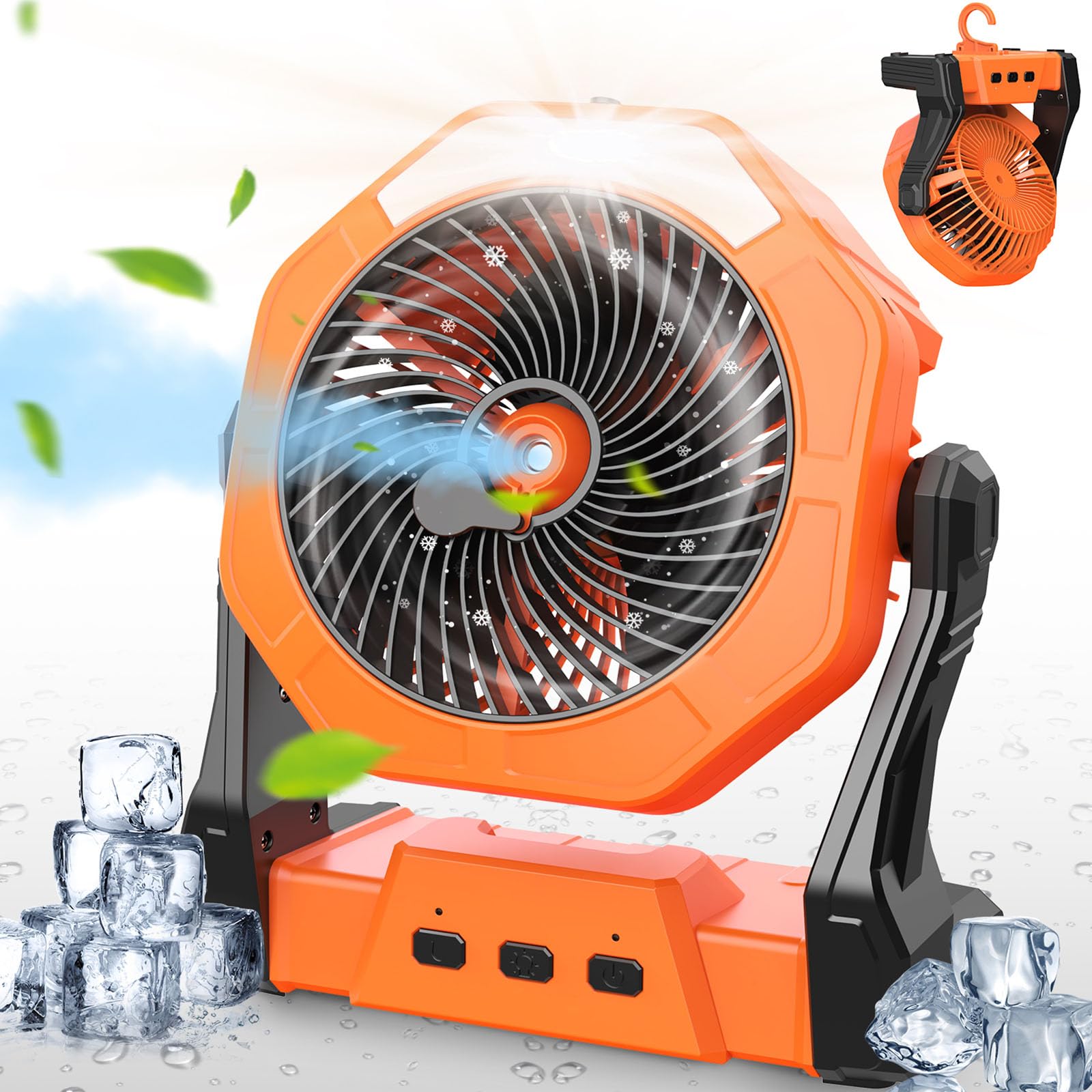 Ausic Camping Fan, Misting Fan Portable with Light & 250ml Water Tank, 10000mAh 8 Inch Battery Operated Rechargeable Fan, Cooling Fan with Hook, Outdoor Fans for Patios, Tents, Travel, Beach